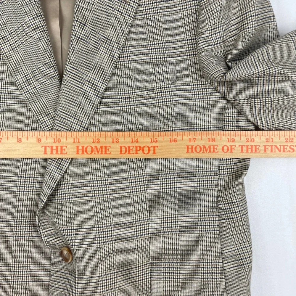 Brooks Brothers 1818 Madison Saxon Wool Glen Plaid Blazer Tan Brown 40L 32184026